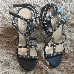 Valentino Black and Gold Studded Sandals